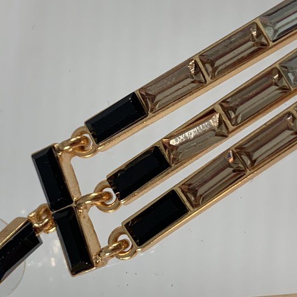 A New Day Earrings Nickle Free Dangle Gold Tone Black Enamel Rhinestones - Picture 3 of 6